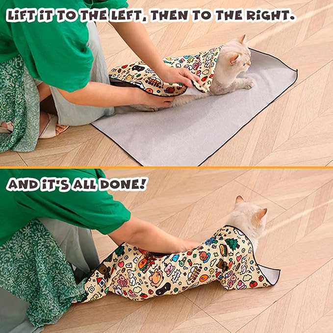 Cat Grooming Wrap, Self-Adherent Soft Cat Blanket to Wrap, Nail Clipping, Anti-Bite, Anti-Scratch, Anti-Escape Calming Wrap (Dalmatian Print, 10-13 lbs)