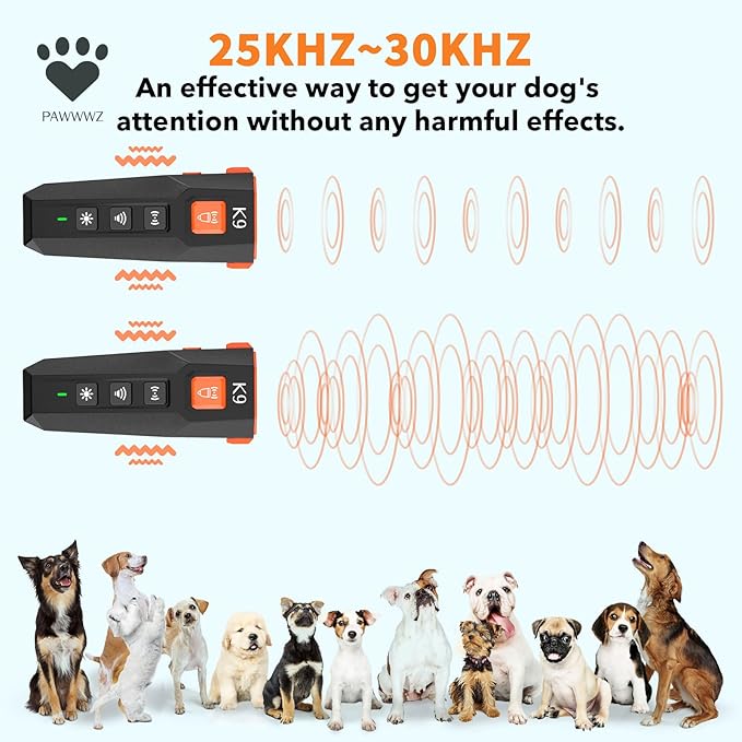 K9 Dog Bark Deterrent – Safe & Effective Ultrasonic Anti-Bark Device for Dogs, Non-Harmful, No Shock, Humane Training Tool for Dogs. Rechargeable 2-in-1 Training Tool with LED Flashlight.