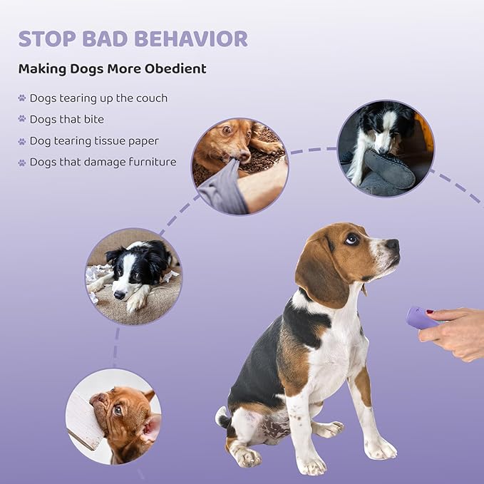 Dog Bark Deterrent Device - Rechargeable Ultrasonic Anti Barking Device for Dogs Effective Control up to 50 Ft Safe and Humane for Indoor and Outdoor Use Purple