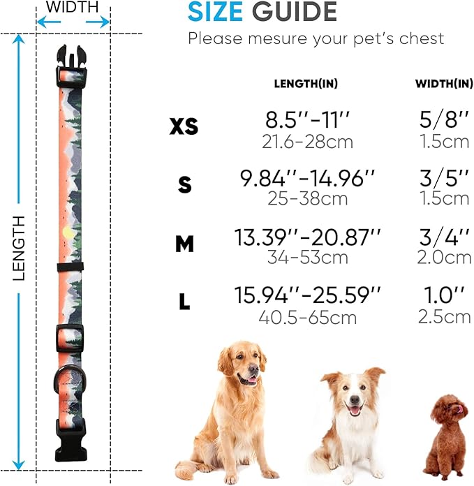 HEELE Dog Collar, Adjustable Soft Dog Collar for Small Medium Large Dogs,Floral Patterned Puppy Collars with Quick Release Buckle M Length 13.39''-20.87''