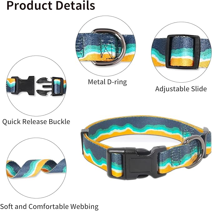 HEELE Dog Collar, Adjustable Soft Dog Collar for Small Medium Large Dogs,Bohemia Patterned Puppy Collars with Quick Release Buckle XS Length 8.5''-11''
