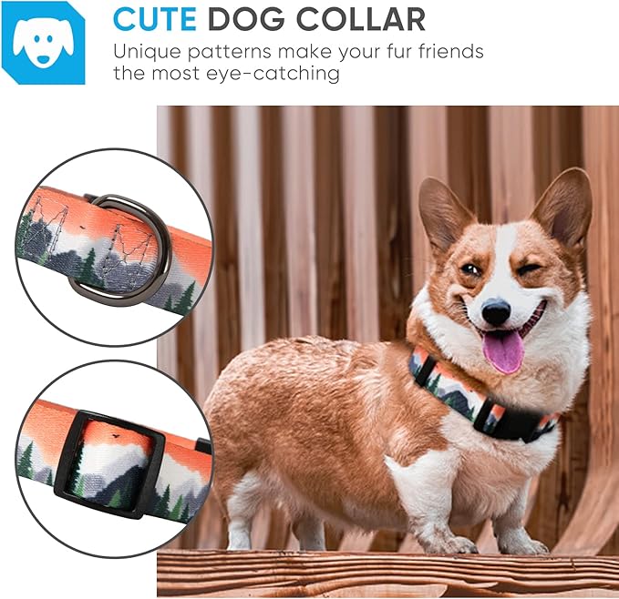 HEELE Dog Collar, Adjustable Soft Dog Collar for Small Medium Large Dogs,Floral Patterned Puppy Collars with Quick Release Buckle L Length 15.94''-25.59'
