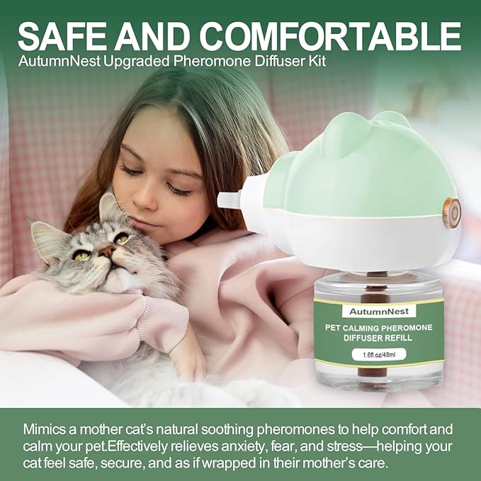 Cat Calming Diffuser Kit with 2 Plug-in & 4 Refills, Pheromone Diffuser for Cats Reducing Fighting, Scratching, Urine, Aggression, Anxiety, Fireworks, Vet Visits, Travel, 120 Day Supply, Safe Formula