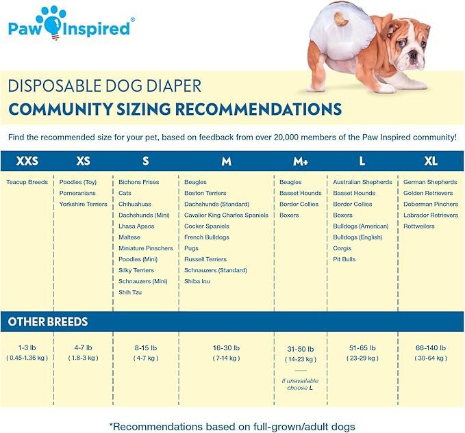 Paw Inspired Disposable Dog Diapers | Female Dog Diapers Ultra Protection | Diapers for Dogs in Heat, Excitable Urination, or Incontinence (144 Count, Medium)