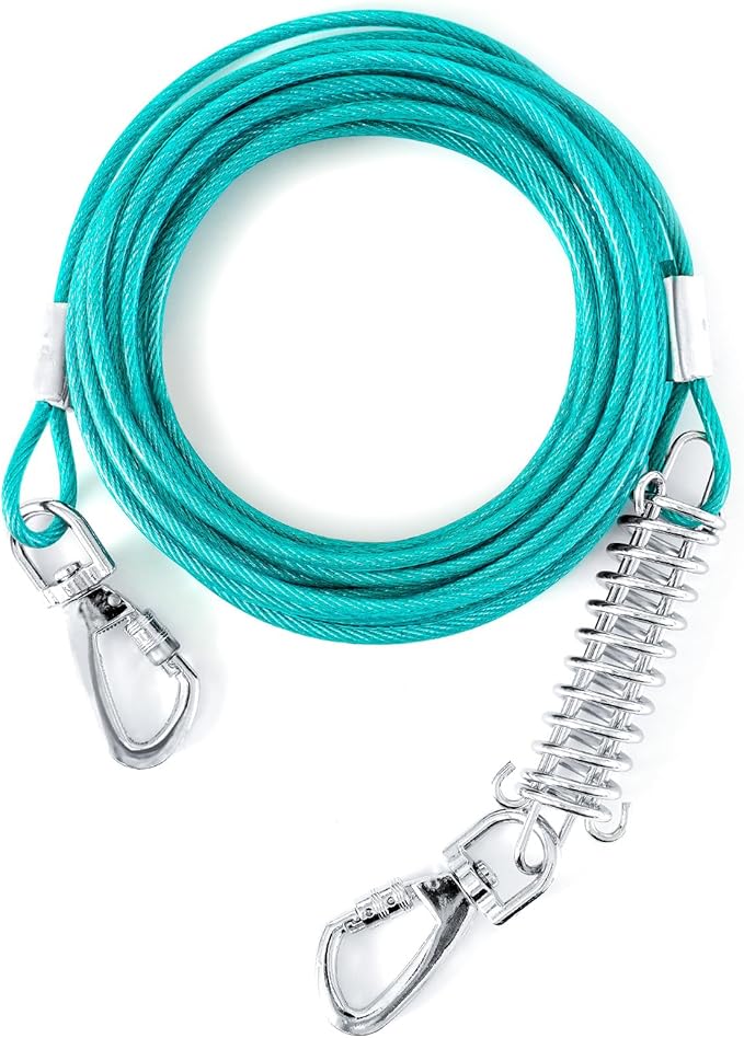 Tie Out Cable for Dogs, 60FT Dog Leads for Yard Chew Proof, Heavy Duty Dog Tie Out Cable for Large Dogs Up to 125lbs, Durable Dog Runner for Yard or Camping