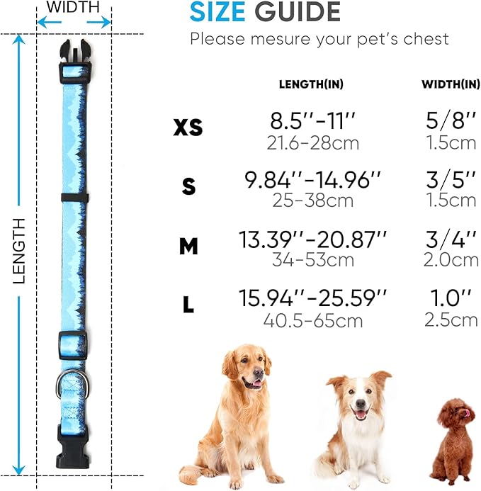 HEELE Dog Collar, Adjustable Soft Dog Collar for Small Medium Large Dogs,Floral Patterned Puppy Collars with Quick Release Buckle S Length 9.84''-14.96'