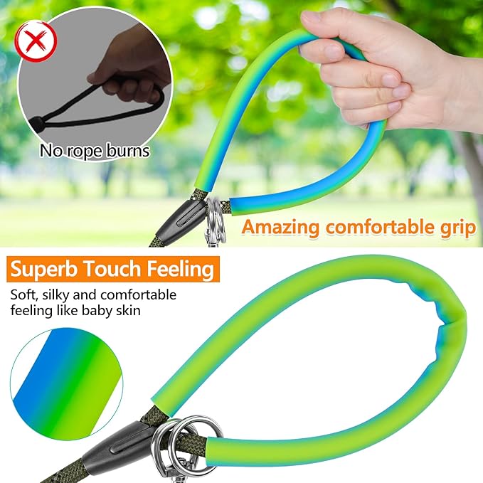 NTR 50FT Long Dog Leash with 2 Swivel Hooks, Reflective Threads and Comfortable Padded Handle, Training Leash Lead for Walking, Hunting, Camping, Backyard for Small Medium and Large Dogs