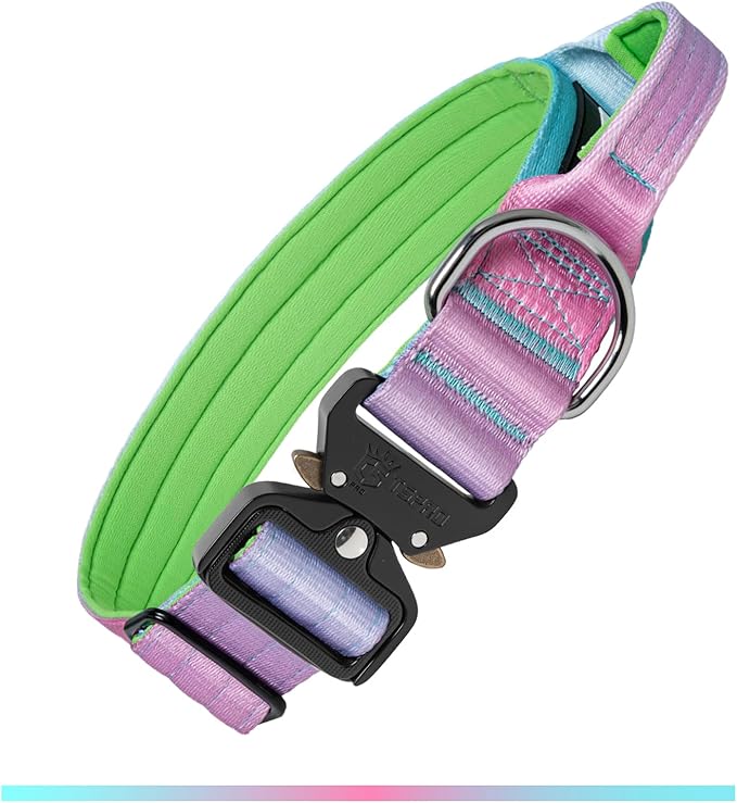 TSPRO Premium Dog Collars Tactical Dog Collar with Handle and Heavy Duty Quick-Release Metal Buckle Durable Thick and Adjustable for Medium to Large Dogs (Cyan Gradient M)