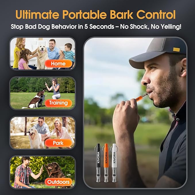 KIVORA 4 Pack Dog Whistle to Stop Barking Neighbors Dog,304 Stainless Steel Adjustable Ultrasonic Silent Dog Training Whistle for Recall & Bark Control,Professional Whistle Suitable for All Dogs