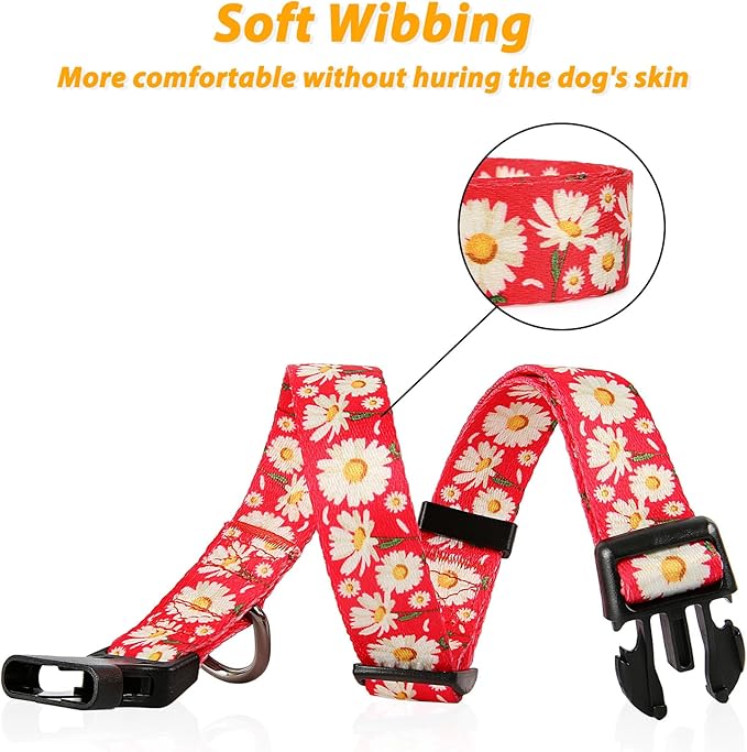 HEELE Dog Collar, Adjustable Soft Dog Collar for Small Medium Large Dogs,Daisy Floral Patterned Puppy Collars with Quick Release Buckle Daisy Red L Length 15.94''-25.59'