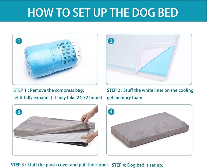 Orthopedic Memory Foam Dog Bed, Cooling Dog Beds Waterproof Pet Bed for Crate with Removable Washable Cover, L(35inch,65Lbs)
