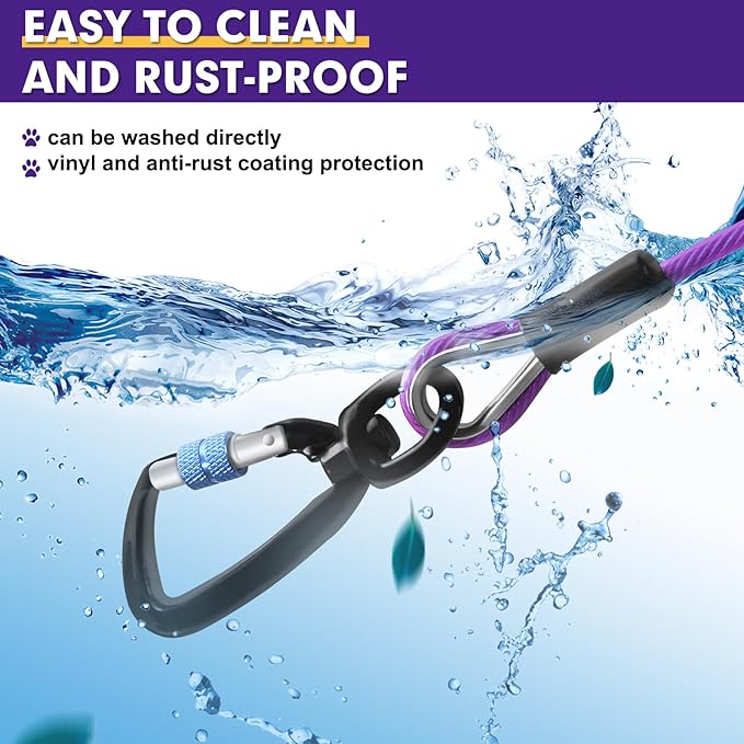 Snagle Paw Dog Leads for Yard 50FT-1000LBS Break Strength,Heavy Duty Tie Out Cable for Dogs with Swivel Lockable Hook & Spring,Chew Proof Dog Chain for Outside,Dog Run Cable for Medium Large Dogs