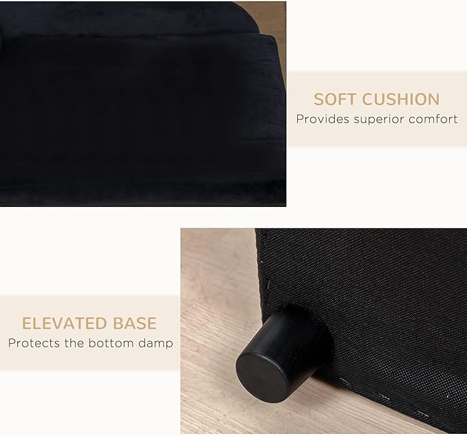 PawHut Luxury Fancy Dog Couch with Hidden Storage, Small Dog Sofa Bed with 2" Soft Foam, Modern Pet Furniture for Puppies & Little Breeds, Black