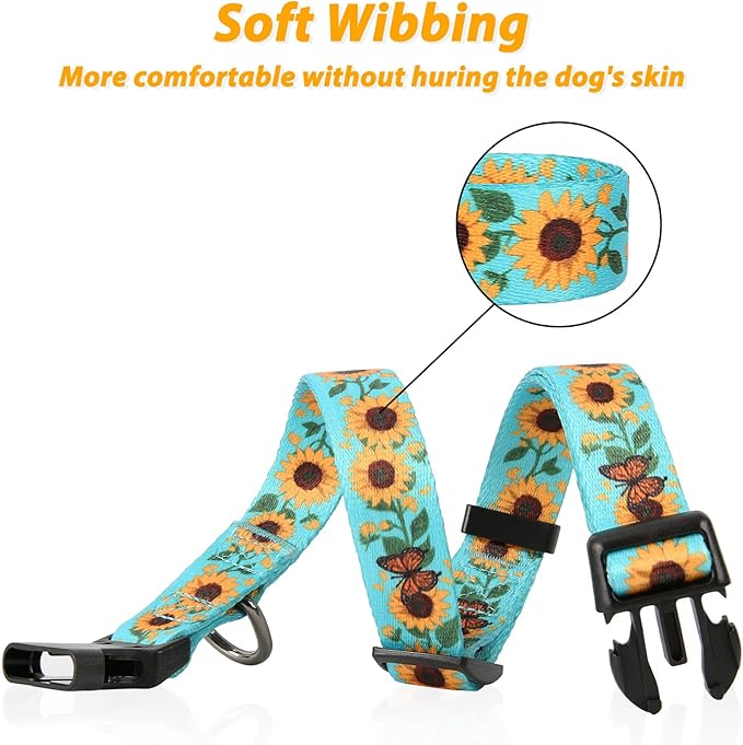 HEELE Dog Collar, Adjustable Soft Dog Collar for Small Medium Large Dogs,Sunflower Floral Patterned Puppy Collars with Quick Release Buckle Sunflower Green L Length 15.94''-25.59'