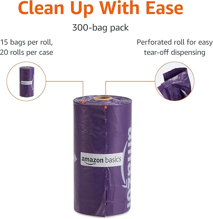 Amazon Basics Premium Lavender Scented Standard Dog Waste Bags, 300 Count (15 Pack of 20)