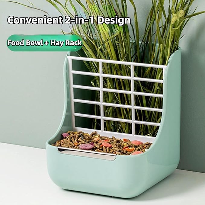 2 in 1 Food Hay Feeder for Guinea Pig, Rabbit Feeder, Indoor Hay Feeder for Guinea Pig, Rabbit, Chinchilla, Feed Bowls Use for Grass & Food (Pink)