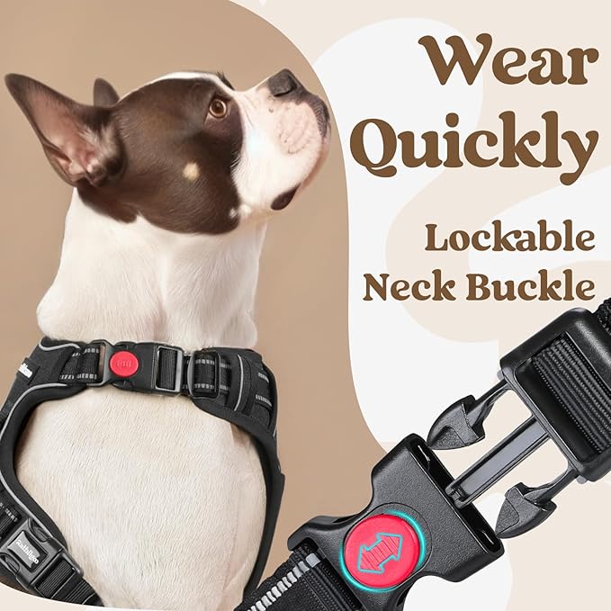 rabbitgoo Dog Harness for Large, No Pull Pet Harness with 3 Buckles, Adjustable Soft Padded Vest with Control Handle, Walking Reflective Pet Vest for Large Dogs, Black, L