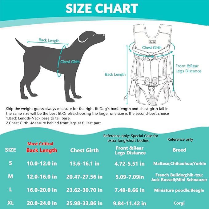 Lukovee Dog Backpack Carrier, Legs Out Easy-fit Dog Front Carrier for Small Medium Dogs, Adjustable Hands Free Dog Chest Carrier for Hiking Cycling (PI,L)