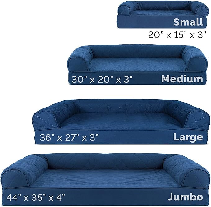 Furhaven Cooling Gel Dog Bed for Large Dogs w/ Removable Bolsters & Washable Cover, For Dogs Up to 95 lbs - Quilted Sofa - Navy (Blue), Jumbo/XL