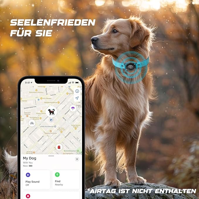 AirTag Dog Collar - Leather Dog Collar with Air Tag Holder | IPX8 Waterproof, Reflective, High - End, Adjustable Soft Padded | Dog GPS Tracker Collars Fit for Medium Large Dogs (Light Blue, M)