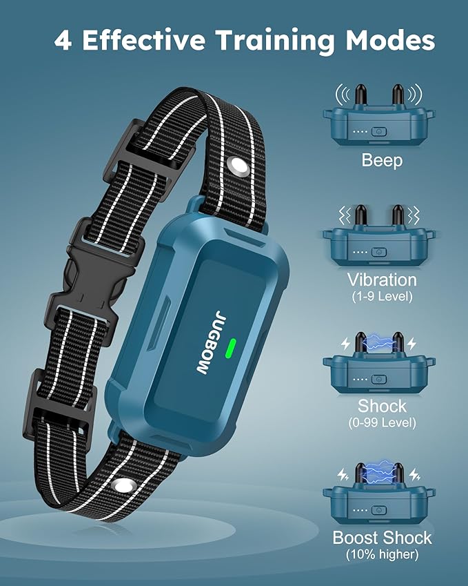 Jugbow Dog Shock Collar - 4200FT Dog Training Collar with Remote, IPX7 Waterproof Electric Collar with 4 Training Modes, Security Lock, Rechargeable e-Collar for All Breeds, Sizes, Blue