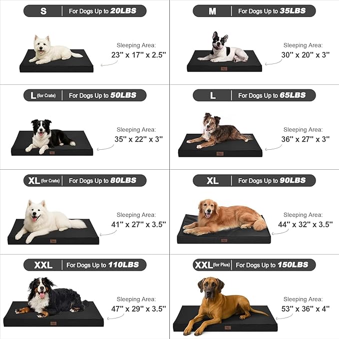 Outdoor Dog Bed for Medium Dogs, Waterproof Dog Bed for Medium Dogs Cats, Orthopedic Egg Crate Foam Pet Bed with Washable and Removable Oxford Cover, Black