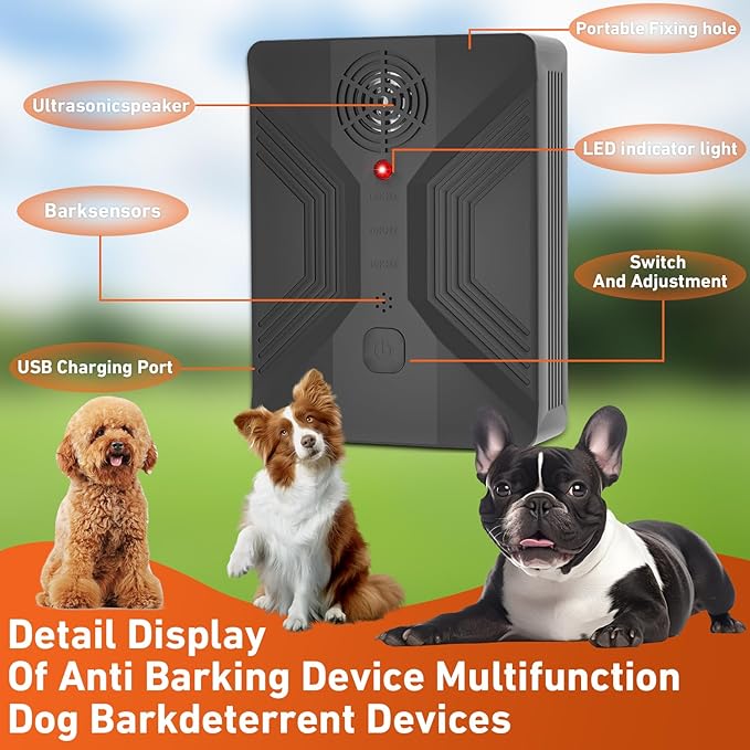 Ultrasonic Dog Bark Deterrent Devices with 3 Modes- Works Up to 50 Feet Away, Anti Barking Devices, Anti Barking Device for Dogs, Barking Control Devices for Dog Training in Outdoor