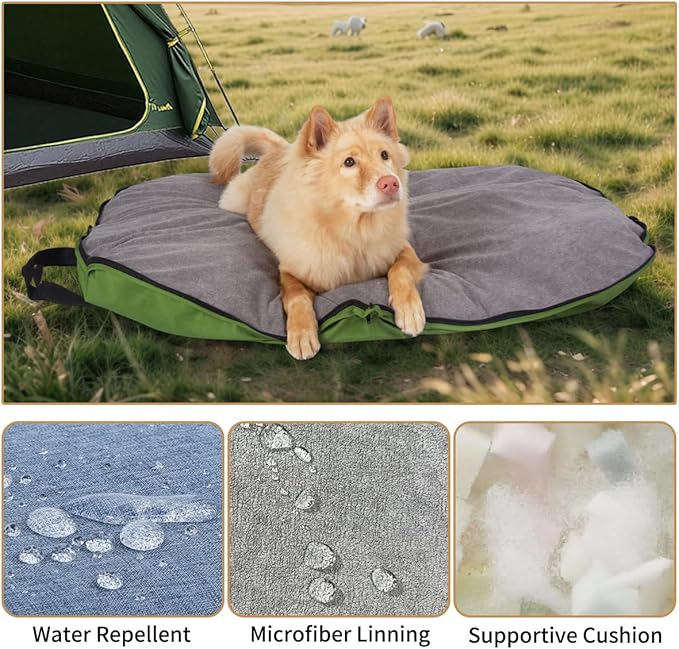 Portable Waterproof Dog Mat for Camping, Patio & Travel - Foldable Outdoor Dog Bed with Teflon Shell & Removable Plush Pad - Easy Clean, Durable - M (Lemon Yellow)