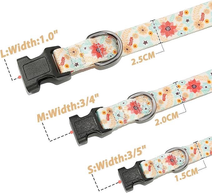 HEELE Dog Collar, Adjustable Soft Dog Collar for Small Medium Large Dogs,Floral Patterned Puppy Collars with Quick Release Buckle Galsang White S Length 9.84''-14.96'