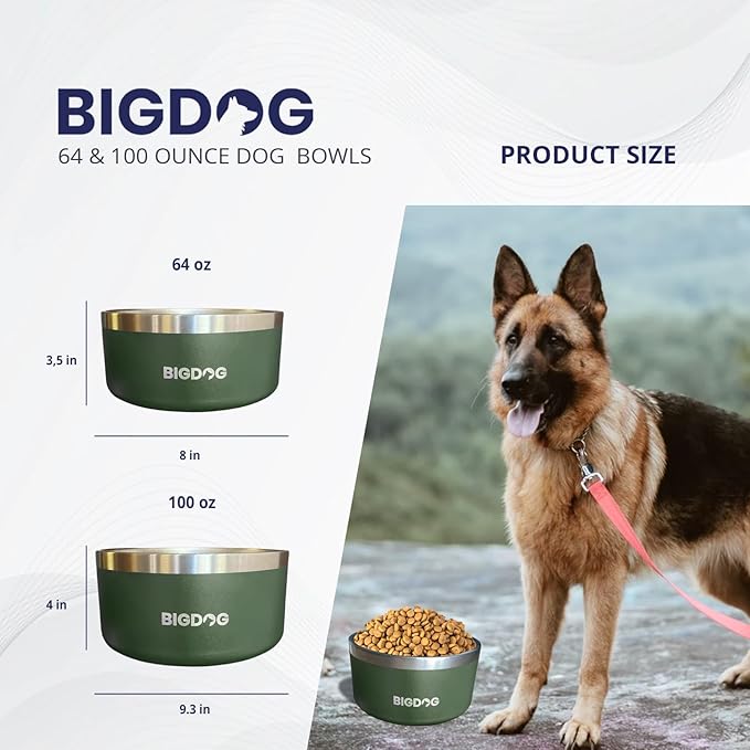 BigDog Dog Bowls, Dog Bowls for Large Dogs, Stainless Steel Dog Bowls, No Spill Dog Bowls, Dog Food and Water Bowl (64 Ounce, Pink)