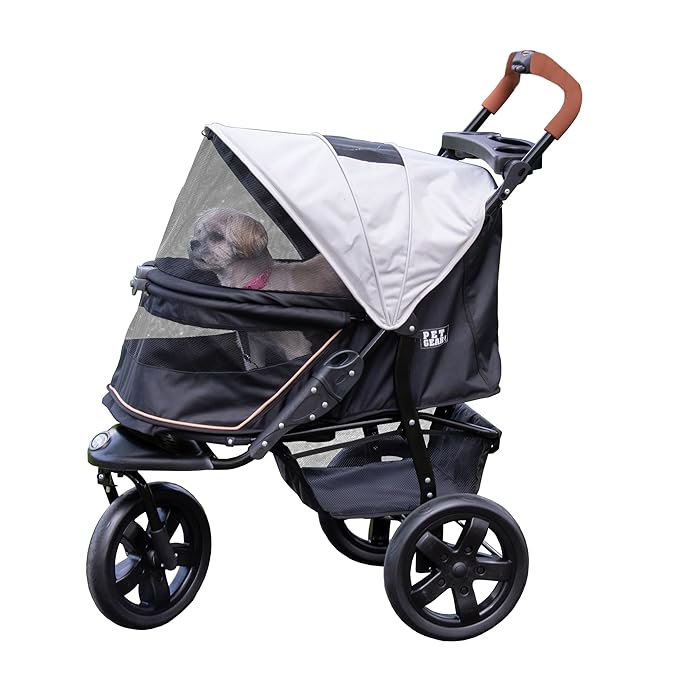 Pet Gear No-Zip AT3 Pet Stroller for Cats/Dogs, Zipperless Entry, Easy One-Hand Fold, Jogging Tires, Removable Liner, Cup Holder + Storage Basket, 1 Model, 2 Colors