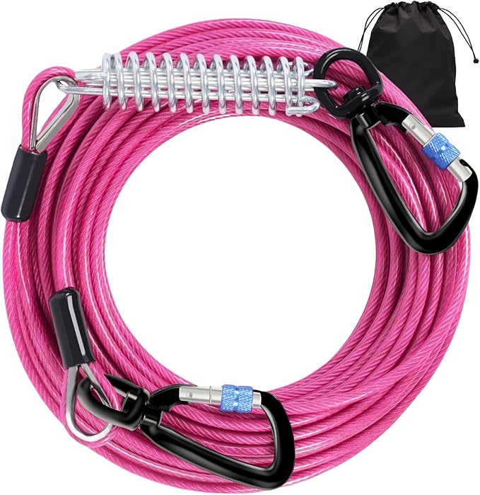 Snagle Paw Dog Tie Out Cable 30FT-1000LBS Break Strength,Heavy Duty Dog Leads for Yard with Shock Absorbing Spring & Swivel Hook,Long Leash Cable for Outdoor Tethering,Dog Line for Small Large Dogs
