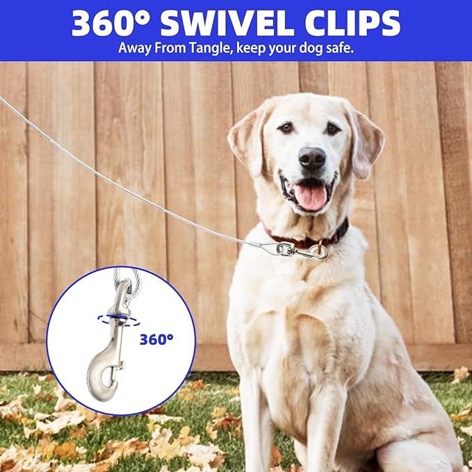 PUPTECK Outdoor Dog Run Cable for Small to Large Dogs up to 125lbs, Heavy Duty Tie Out Cable Trolley System with Runner Pulley Cable Zip Line for Yard, Camping, Long Lead Chain Leash