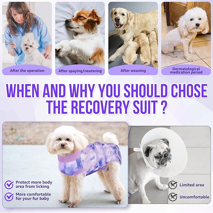 Lukovee Recovery Suit for Dogs, Zipper On Recovery Suit for Female Male Dog, Onesie Abdominal Wounds Cone E-Collar Alternative Prevent Licking Spay Recovery Suit (XX-Large, Purple Tie-dye)