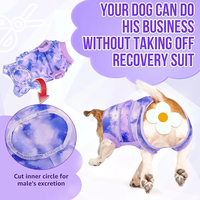 Lukovee Recovery Suit for Dogs, Zipper-On Onesie for Female Male Dog, Abdominal Wounds Cone E-Collar Alternative, Prevent Licking Spay (3XL, Purple Tie-dye)