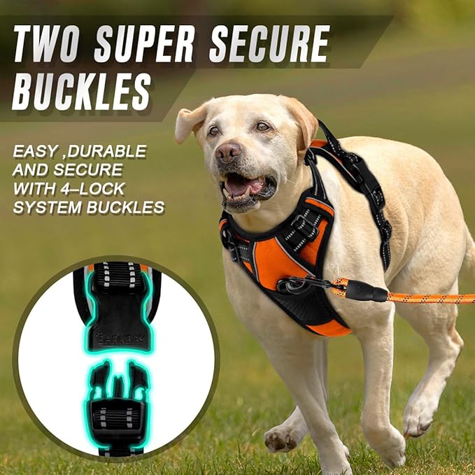 BARKBAY No Pull Dog Harness Front Clip Heavy Duty Reflective Easy Control Handle for Large Dog Walking(Orange,XL)