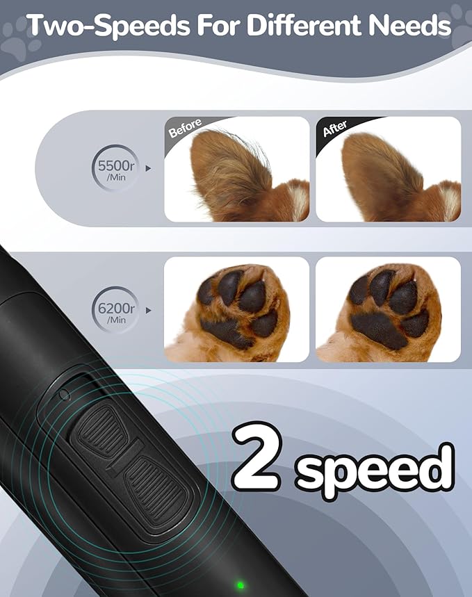 LEYOUFU Dog Clippers for Grooming, 2 Speed Dog Paw Trimmer with LED Light, Rechargeable Low Noise Pet Shaver for Trimming Dogs Cats Hair Around Paws, Eyes, Ears, Face, Rump (Black)