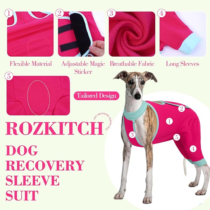 ROZKITCH Dog Surgery Leg Sleeve Rear Legs, Male Female Pet Prevent Licking Wound Elbow Knee Protector, Dog Recovery Suit Cone Collar Alternative Pants Shirt for Wound Heal Wrap Rosered 2XL