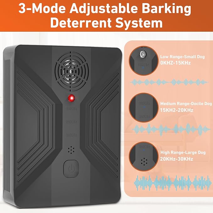 Ultrasonic Dog Bark Deterrent Devices with 3 Modes- Works Up to 50 Feet Away, Anti Barking Devices, Anti Barking Device for Dogs, Barking Control Devices for Dog Training in Outdoor