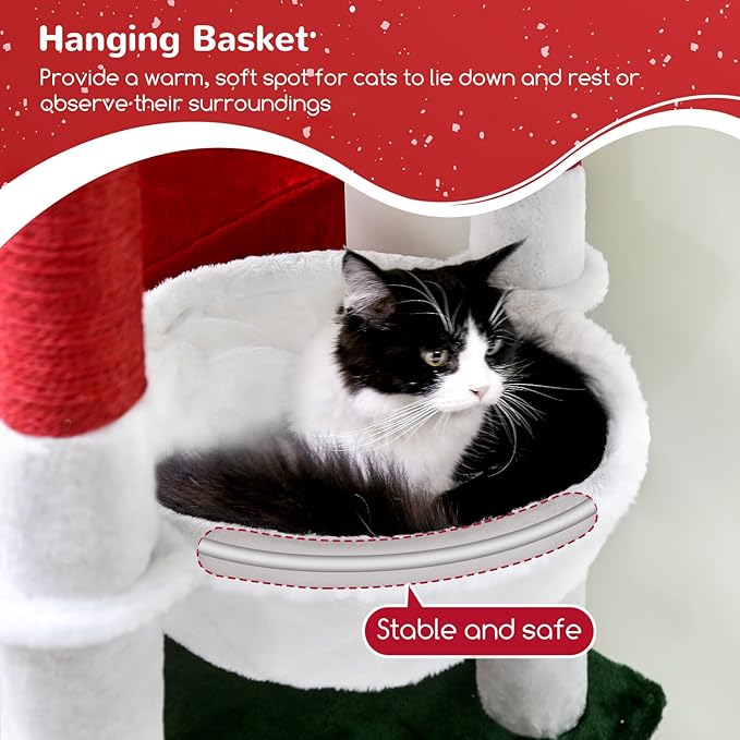 Globlazer Heavy Duty Cat Trees for Large Cats, Sturdy 72in Maine Coon Cat Tree for Large 20 lbs+ Heavy Duty Cat Tower for Adult Biggest Cats with 6 Scratching Posts, Hammock, S72, Red White Green