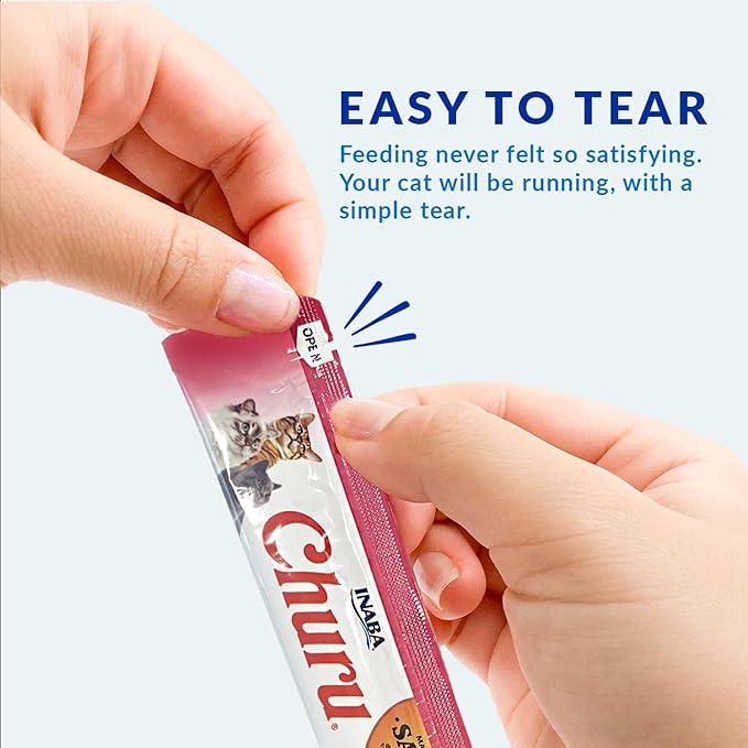 INABA Salmon Churu Cat Treats, Lickable, Squeezable Creamy Purée Cat Treat with Green Tea Extract & Taurine, 0.5 Ounces Each Tube, 10 Tubes, Salmon & Tuna Variety
