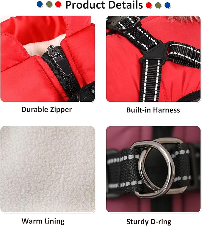 HDKUW Small Dog Jacket, Small Dog Coat Harness Winter Warm Vest Jacket Waterproof Cotton Costume for Puppy Small Dogs (2XL, Blue)