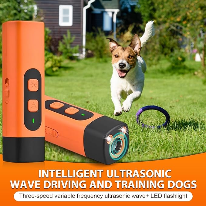 Dog Bark Deterrent Devices, Rechargeable Anti Barking Device for Dogs, 3 Modes & LED Light Ultrasonic Dog Trainer Indoor Outdoor, Suitable for Training to Improve Bad Behavior (Orange)