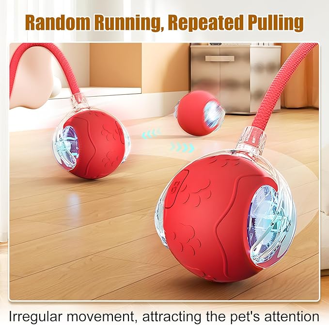 Interactive Cat Toys for Indoor Cats, 2025 New Interactive Cat Toys, Intelligent Automatic Rolling Pet Ball, Automatic Obstacle Avoidance Cat Toy Ball with Rope, Three Modes Adjustment (yellow)