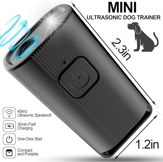 Mini Ultrasonic Dog Bark Deterrent Device - Stop Dog Barking Device for Own or Neighbor's Dog, Rechargeable Anti Barking Dog Trainer Portable Stop Barking Pet Training Tool