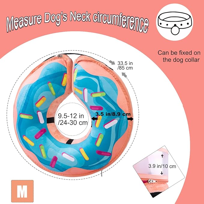 Inflatable Dog Cone Collar with Enhanced Anti-Licking, Soft Neck Donut for Dogs Cats, Recovery Pet Cone Collar After Surgery for Large Medium Small Dogs (Donut Blue, Medium)