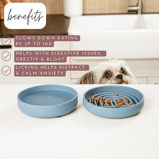 The Slowdown Bowl Silicone Slow Feeder for Cats & Kittens, Slow Eating Mealtime Solution with Modern Lick Mat Design, Reduces Gulping, Fits 1 Cup 6” Across x 1.25” Tall, Small-Blush