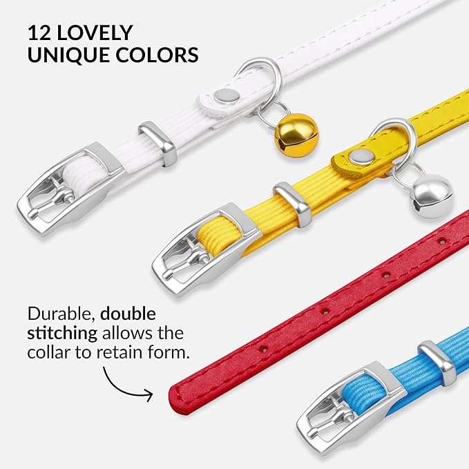 CollarDirect Leather Cat Collar with Bell - Kitten Collar, Small and Big Cat for Boy Cats, Girl Cats with Safety Elastic Strap (Neck Fit 8"-11", Red)