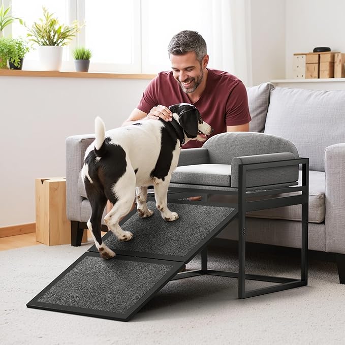 Pet Stairs Ramp Doggie Stairs with Seat,Extra Wide Seat Mate Chair Ramps Puppy for High Bed Couch Office,Non Slip Dachshunds Ladder,Pet Step for Small Dogs,Cat Ladder Grey(Hold Up to 100 lbs)