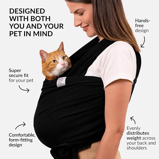 Dog Sling Carrier for Small Dogs - Anti-Anxiety Cat Sling, Puppy Pouch - Pet Sling in Gray Black Blue Green Pink Yellow (Black, Large)